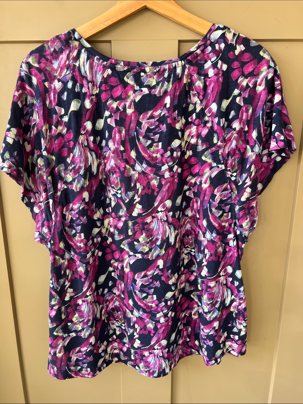Chico’s XL Cotton V Neck Cap Sleeve Purple Floral Top - Picture 6 of 7